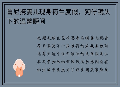 鲁尼携妻儿现身荷兰度假，狗仔镜头下的温馨瞬间